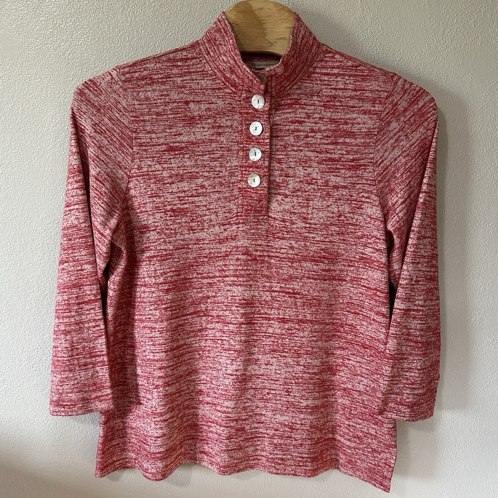 Soft Surroundings Plus Size 1X Red Heather Pearl Opal 1/4 Button Tunic Sweater